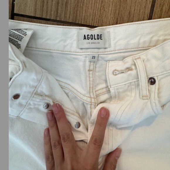 White Agolde Riley High Rise Straight Crop Distressed Jeans size 23 - Picture 4 of 5